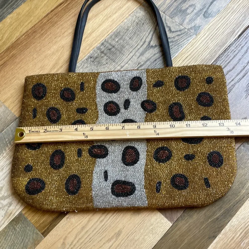 Sweet Lo New York Hand Beaded Gold Leopard Print Shoulder Bag Purse
